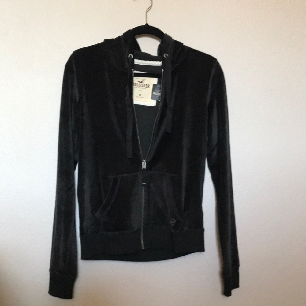 Hollister black velvet zip hoodie